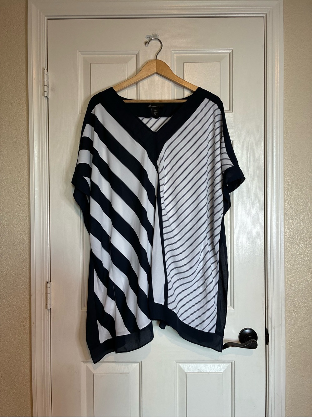 Lane Bryant Navy and White Striped Hem Blouse